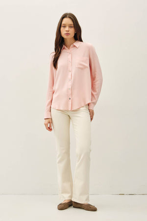 CLASSIC CUT BUTTON UP LONG SLEEVE TOP-Blue Hand Home