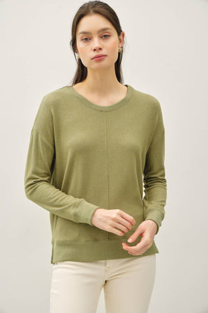 ROUND NECK HACCI BRUSHED PULLOVER KNIT TOP-Blue Hand Home