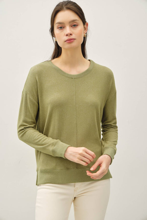ROUND NECK HACCI BRUSHED PULLOVER KNIT TOP-Blue Hand Home