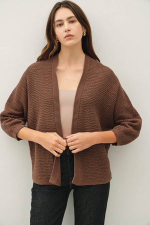 DIAMOND PATTERN DOLMAN 3/4 SLEEVE OPEN CARDIGAN-Blue Hand Home
