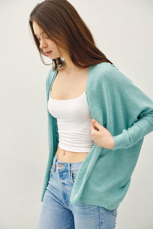 OPEN FRONT DOLMAN SLEEVE SLUB CARDIGAN-Blue Hand Home