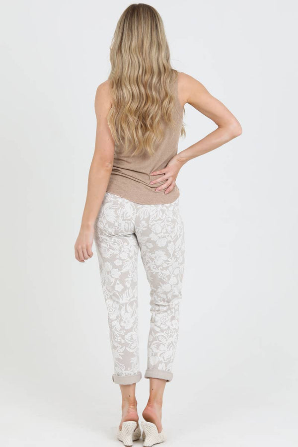 NP746-BW74 FLORAL PRINT JOGGER PANTS