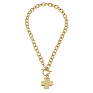 Gold Cross Front Toggle Necklace-Blue Hand Home
