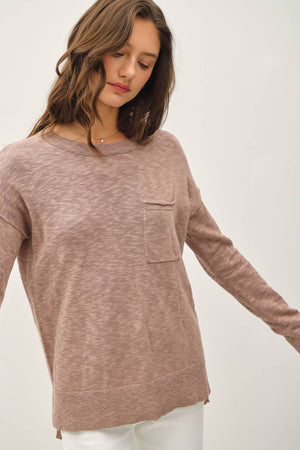 SLUB YARN ROUND NECK SWEATER WITH CHEST POCKETS-Blue Hand Home