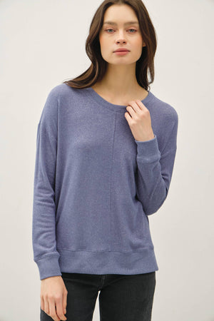 ROUND NECK HACCI BRUSHED PULLOVER KNIT TOP-Blue Hand Home