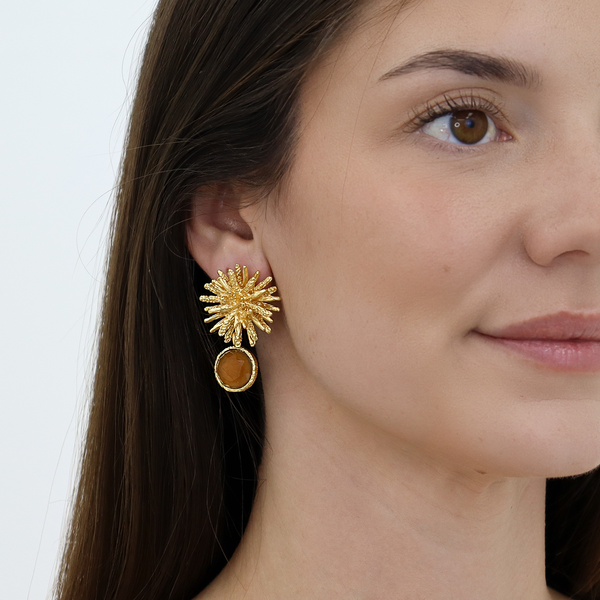 Starburst x Gem Drop Earrings - 24K Gold Plated-Blue Hand Home