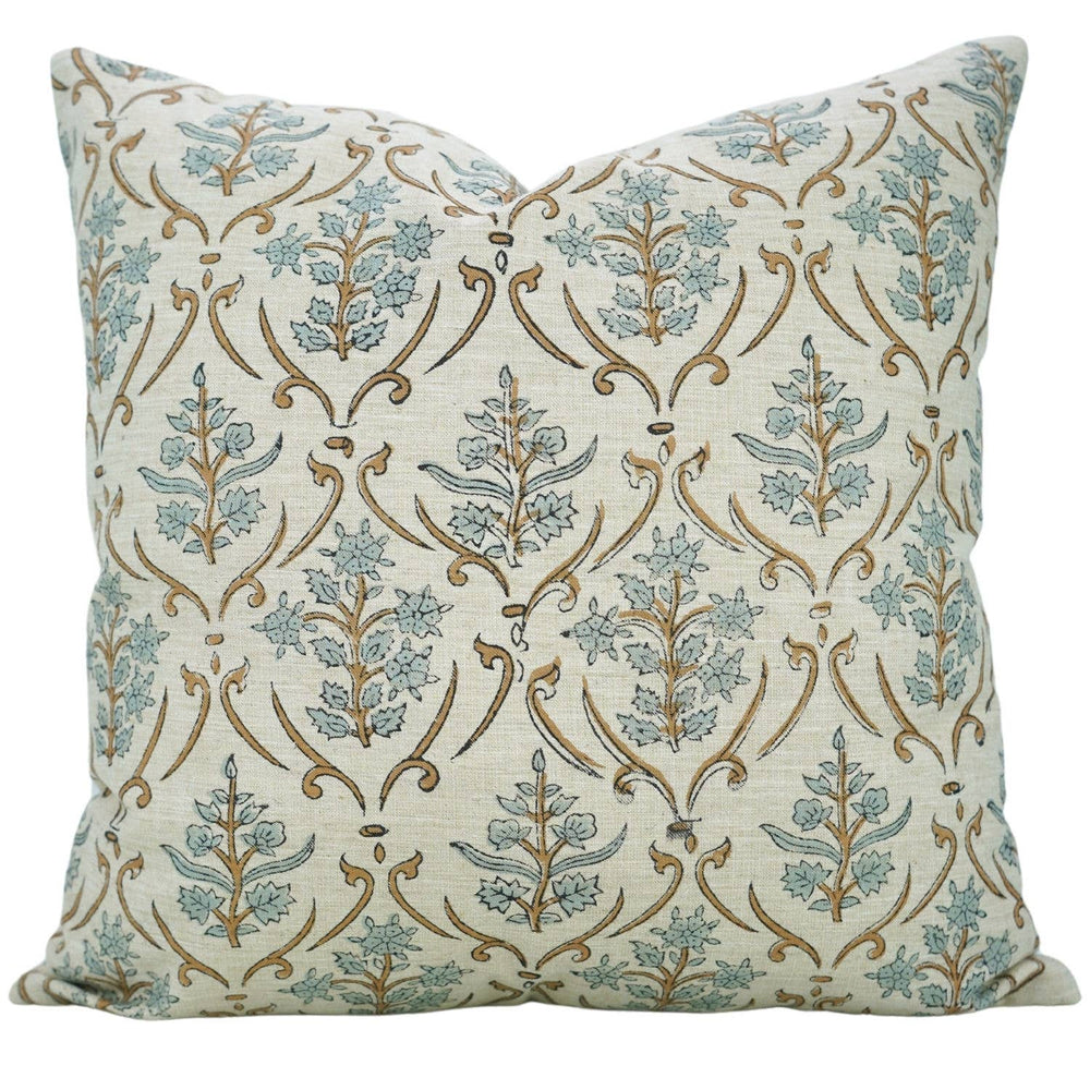 Block Print Handmade Linen Blend Pillow Cover- Vishal Pushp-Blue Hand Home