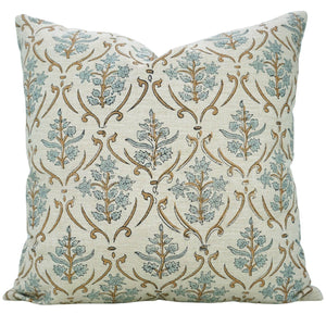 Block Print Handmade Linen Blend Pillow Cover- Vishal Pushp-Blue Hand Home