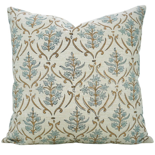 Block Print Handmade Linen Blend Pillow Cover- Vishal Pushp-Blue Hand Home
