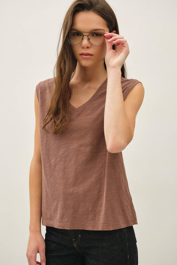 GARMENT DYE COTTON SLUB V-NECK BOXY TANK TEE-Blue Hand Home