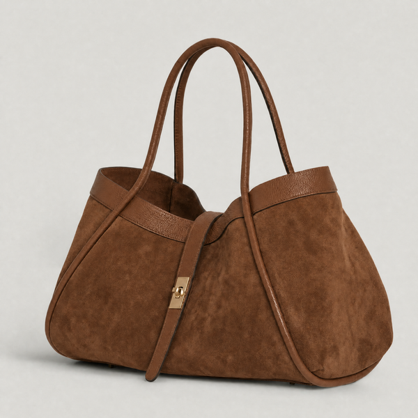 Genuine Suede And Togo Leather Bag, Made In Italy With Strap: Cuoio