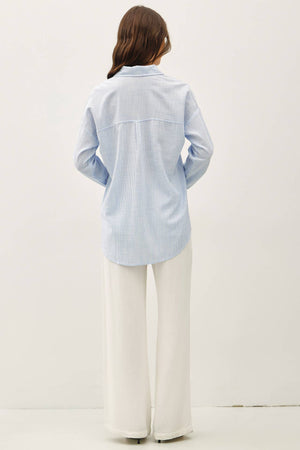 HAIRLINE STRIPE BUTTON DOWN SHIRT-Blue Hand Home