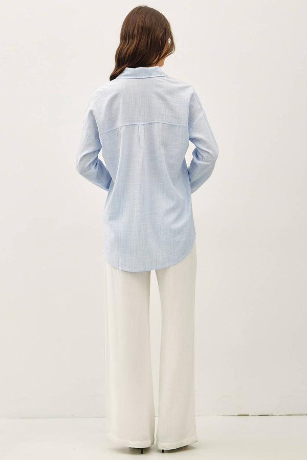 HAIRLINE STRIPE BUTTON DOWN SHIRT-Blue Hand Home