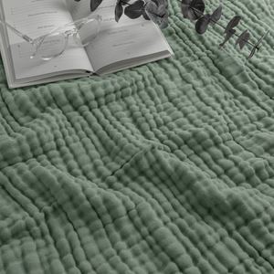 Muslin Blanket for Adults, 6-Layer Bedding by Comfy Cubs-Blue Hand Home