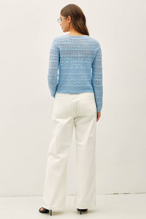 Openwork Knit Scalloped Edge Cardigan-Blue Hand Home