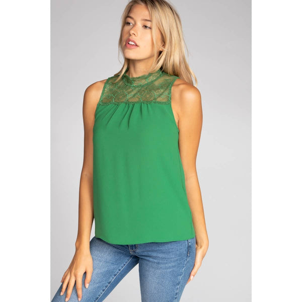Halter Mock Neck With Lace Trim-Blue Hand Home