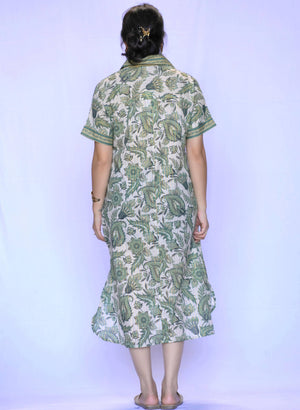 Tallulah Dress - Olive-Blue Hand Home