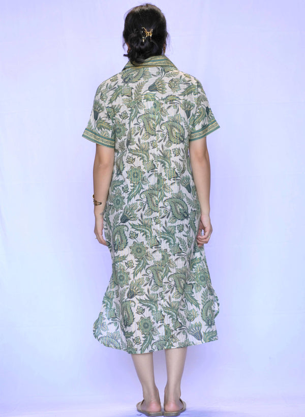 Tallulah Dress - Olive-Blue Hand Home