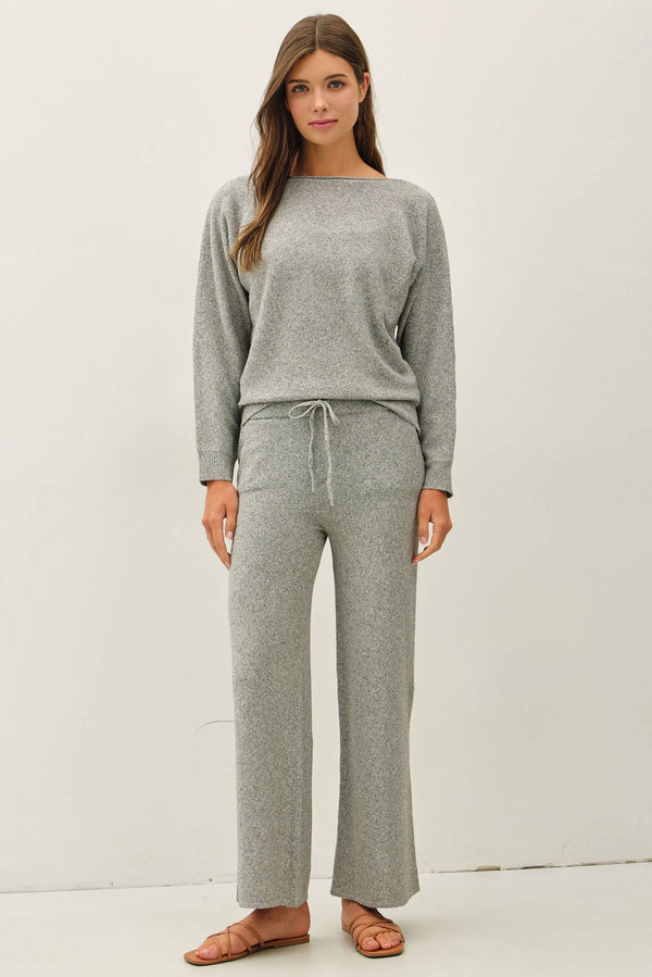Ultra Soft Wide Leg Drawstring Heathered Sweater Pants
