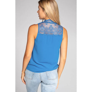 Halter Mock Neck With Lace Trim-Blue Hand Home