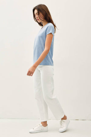 SOFT ROUND NECK SOLID BASIC TEE SHIRT-Blue Hand Home