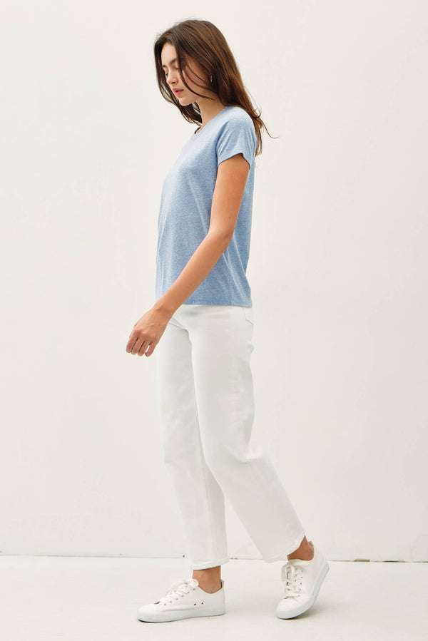 SOFT ROUND NECK SOLID BASIC TEE SHIRT-Blue Hand Home