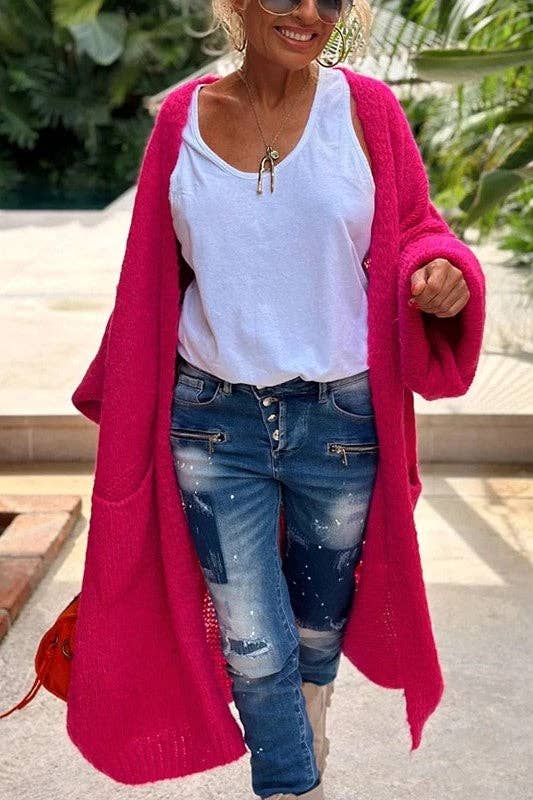 Love & Peace Exposed Seam Knit Sweater Long Cardigan-Blue Hand Home