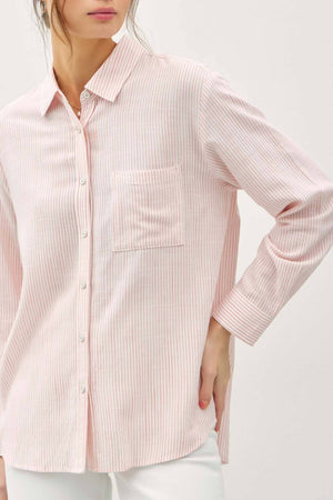 Pinstripe Cotton Button Up W/ Front Chest Pocket