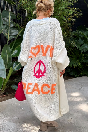 Love & Peace Exposed Seam Knit Sweater Long Cardigan-Blue Hand Home