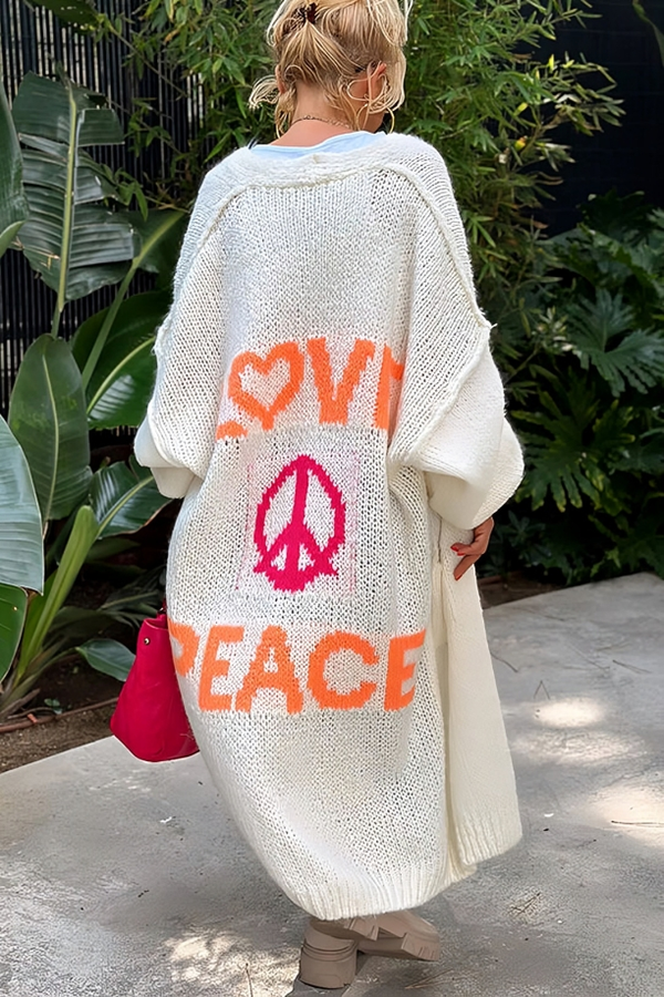 Love & Peace Exposed Seam Knit Sweater Long Cardigan-Blue Hand Home