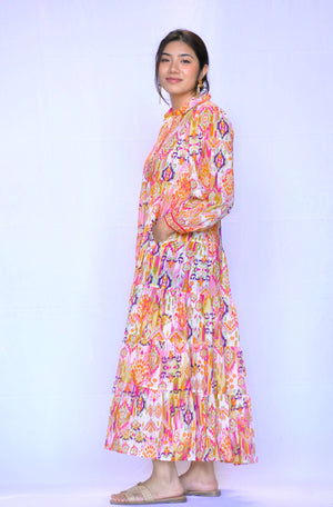 Demi Ikat Dress Gold Multi -Blue Hand Home