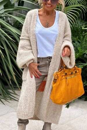 Love & Peace Exposed Seam Knit Sweater Long Cardigan-Blue Hand Home