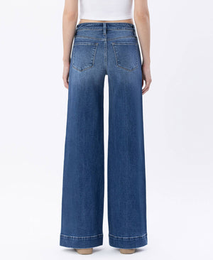HIGH RISE TROUSER HEM WIDE LEG JEANS LV1753-Blue Hand Home