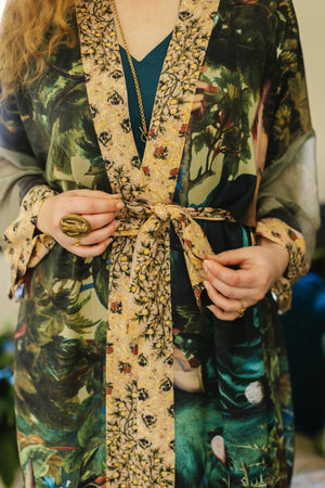 Bella Notte Opera Duster Kimono Robe w/Rabbit & Moon-Blue Hand Home