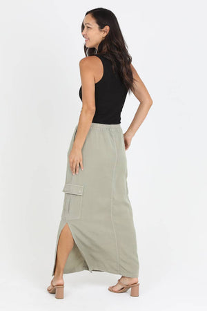 N6373-ASIS TENCEL CARGO POCKET MAXI SKIRT-Blue Hand Home