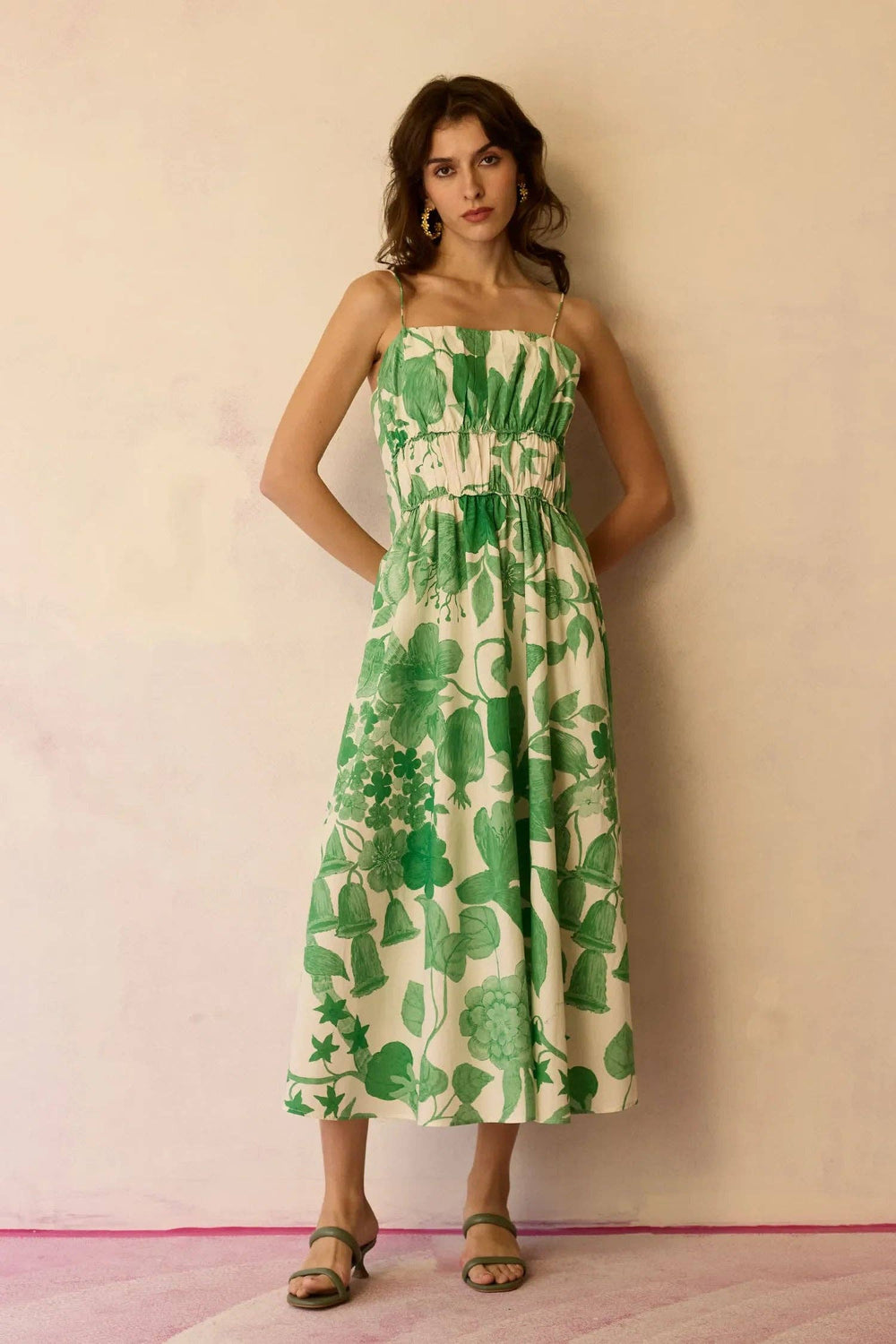 Hibiscus Anaar Smocked Bodice Maxi Dress - Fern-Blue Hand Home