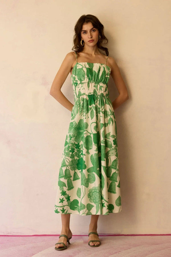 Hibiscus Anaar Smocked Bodice Maxi Dress - Fern-Blue Hand Home