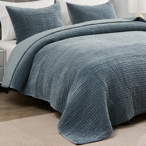 Tamara Velvet Quilt Set-Blue Hand Home