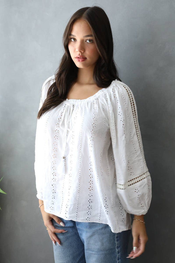 N2U91-EM08 EYELET EMBROIDERED BLOUSE-Blue Hand Home