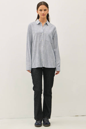 HAIRLINE STRIPE BUTTON DOWN SHIRT-Blue Hand Home
