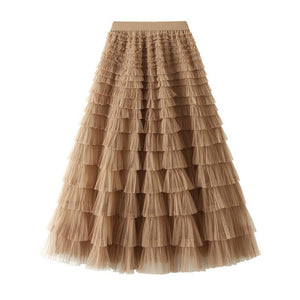 Chic Elastic Waist Tulle Tutu Midi Skirt-Blue Hand Home