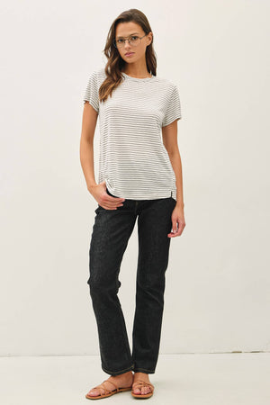 LINEN BLENDED STRIPED RELAXED TEE-Blue Hand Home