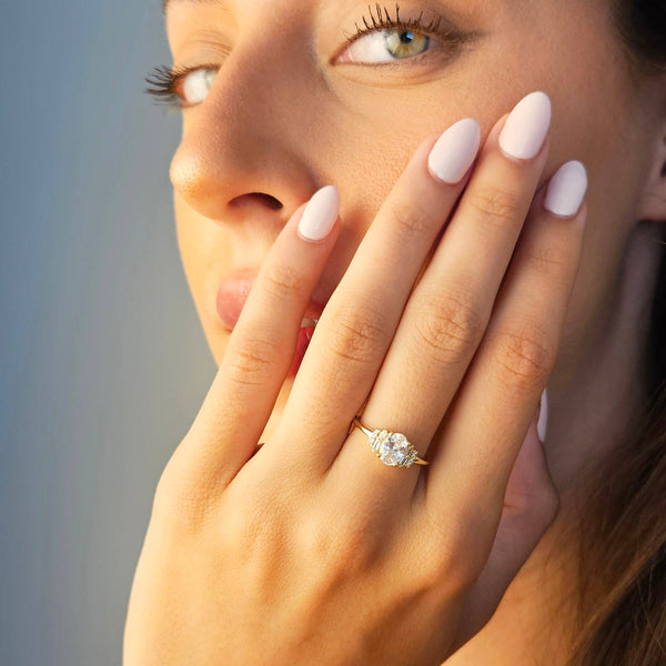 OVAL CUT DAINTY RING - R-F12278-Blue Hand Home