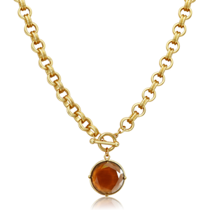 Mocha Stone Pendant Necklace - 24K Gold Plated