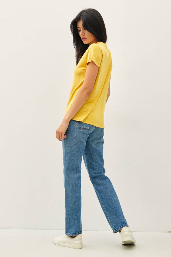 Classic Round Neck Split Hem T-Shirt-Blue Hand Home