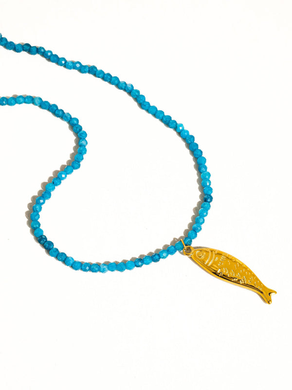 Sasha 18K Gold Non-Tarnish Fish Beaded Necklace-Blue Hand Home