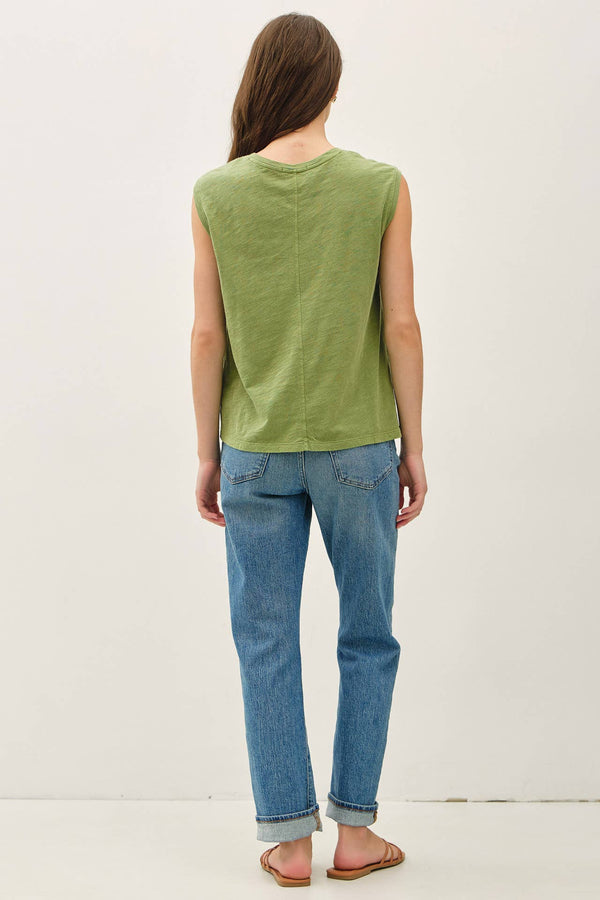 GARMENT DYE COTTON SLUB V-NECK BOXY TANK TEE-Blue Hand Home