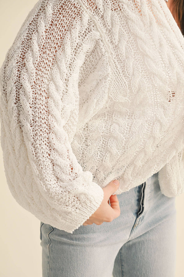 J4475 LIGHT WEIGHT CABLE KNITTED CARDIGAN-Blue Hand Home