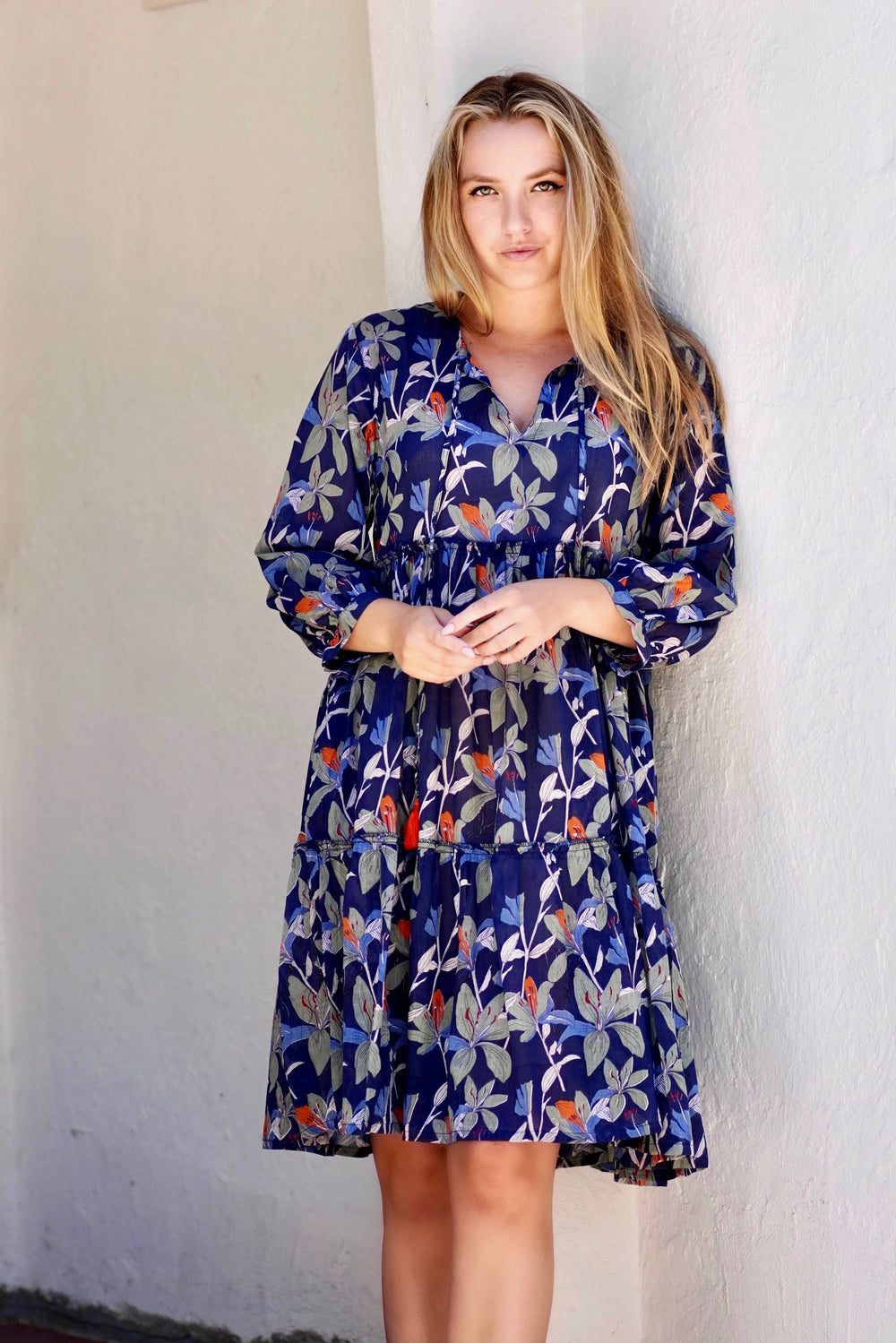 Camby Dress Navy Floral-Blue Hand Home