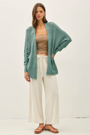 LIGHTWEIGHT CROCHET KNIT OPEN CARDIGAN-Blue Hand Home